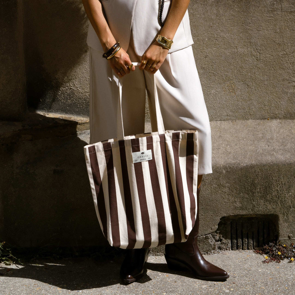 Accessories Other Default Beach Tote Bag - Brown Stripe Orelia Jewellery