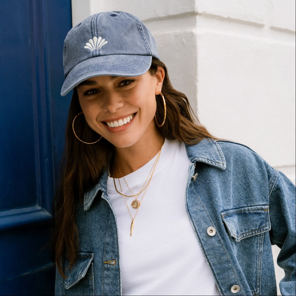 Accessories Other Default Shell Embroidered Cap - Washed Denim Orelia Jewellery