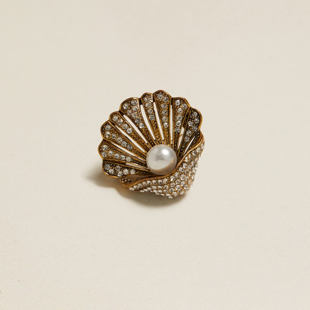Accessories Other Default Vintage Crystal & Pearl Clam Shell Brooch Orelia Jewellery