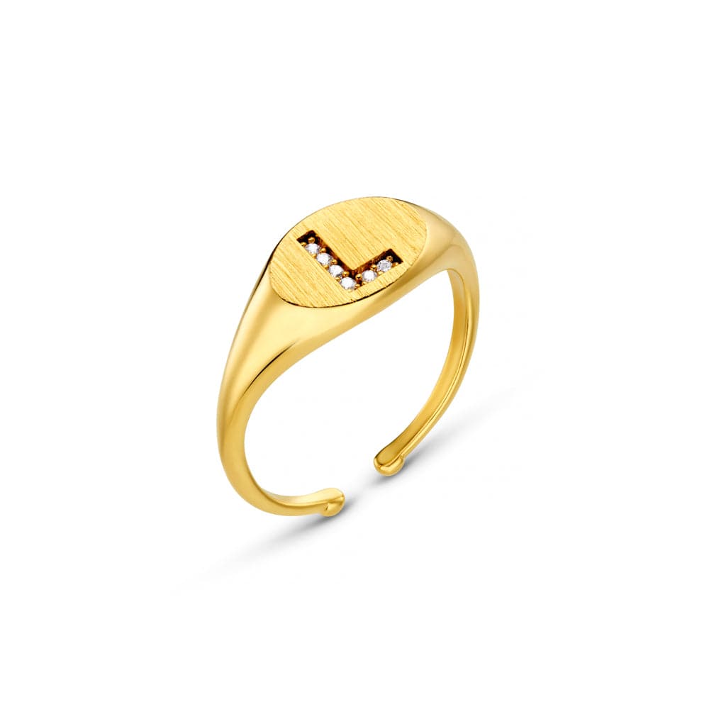 Adjustable Ring Default L Pavé Initial Adjustable Signet Ring Orelia Jewellery