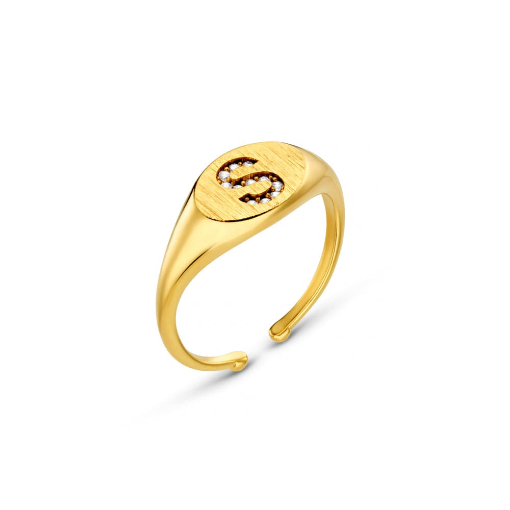 Adjustable Ring Default S Pavé Initial Adjustable Signet Ring Orelia Jewellery