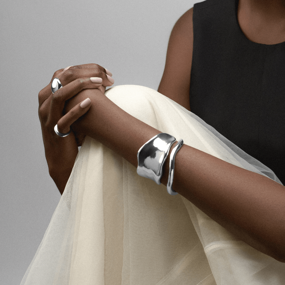 Bangle Polished Hammered Bangle - Silver Orelia Jewellery