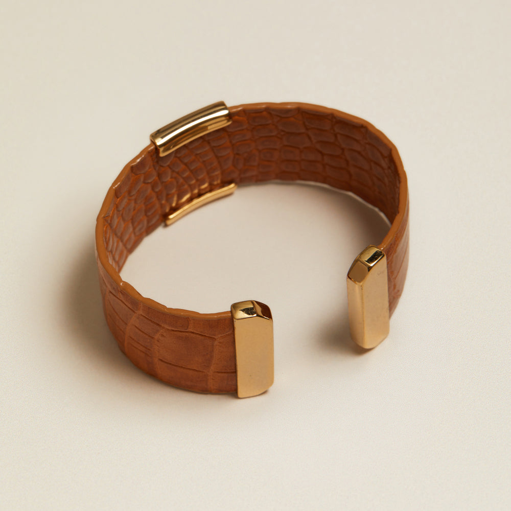 Bangle Vintage Tan Croc-Embossed Cuff Bracelet Orelia Jewellery