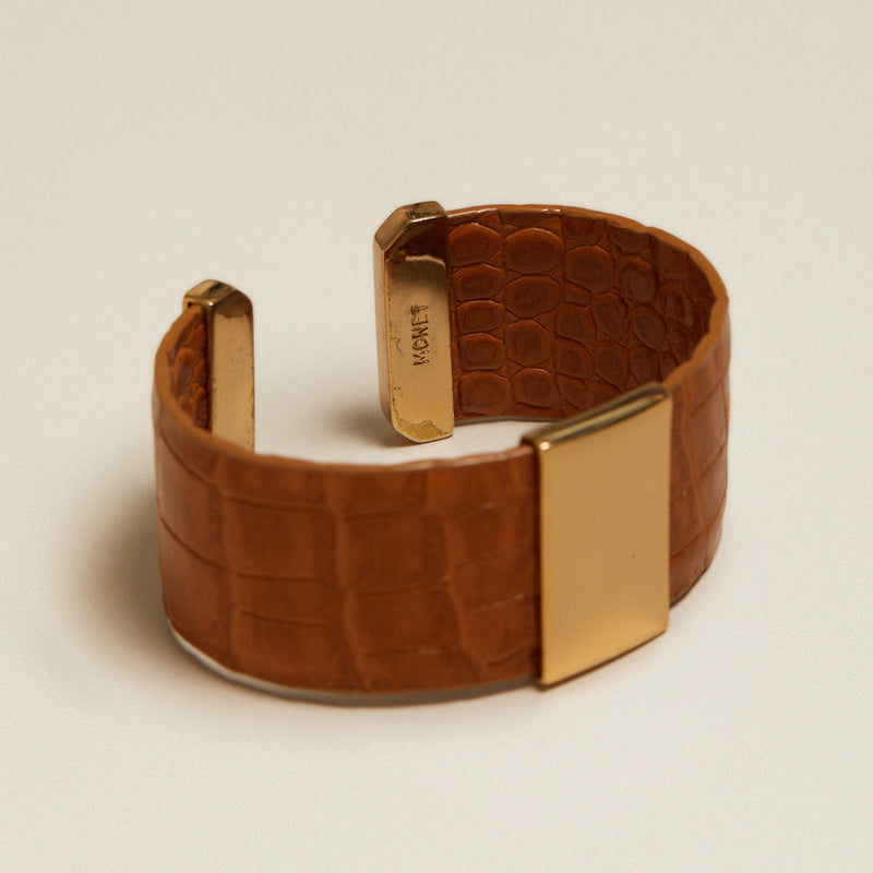 Bangle Vintage Tan Croc-Embossed Cuff Bracelet Orelia Jewellery