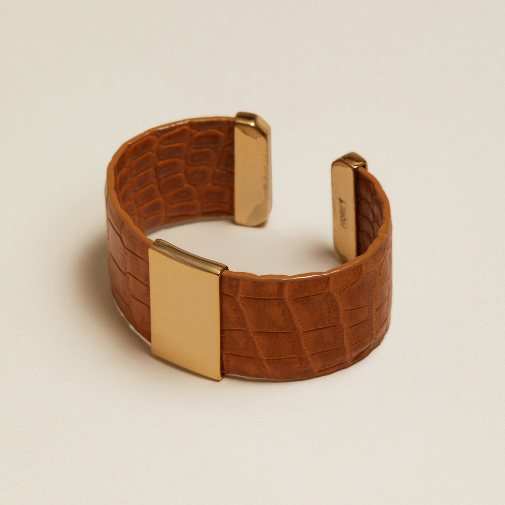 Bangle Vintage Tan Croc-Embossed Cuff Bracelet Orelia Jewellery