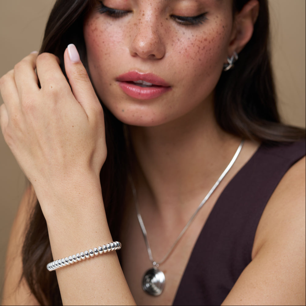 Beaded Bracelet Default Metal Nugget Adjustable Slider Bracelet - Silver Orelia Jewellery