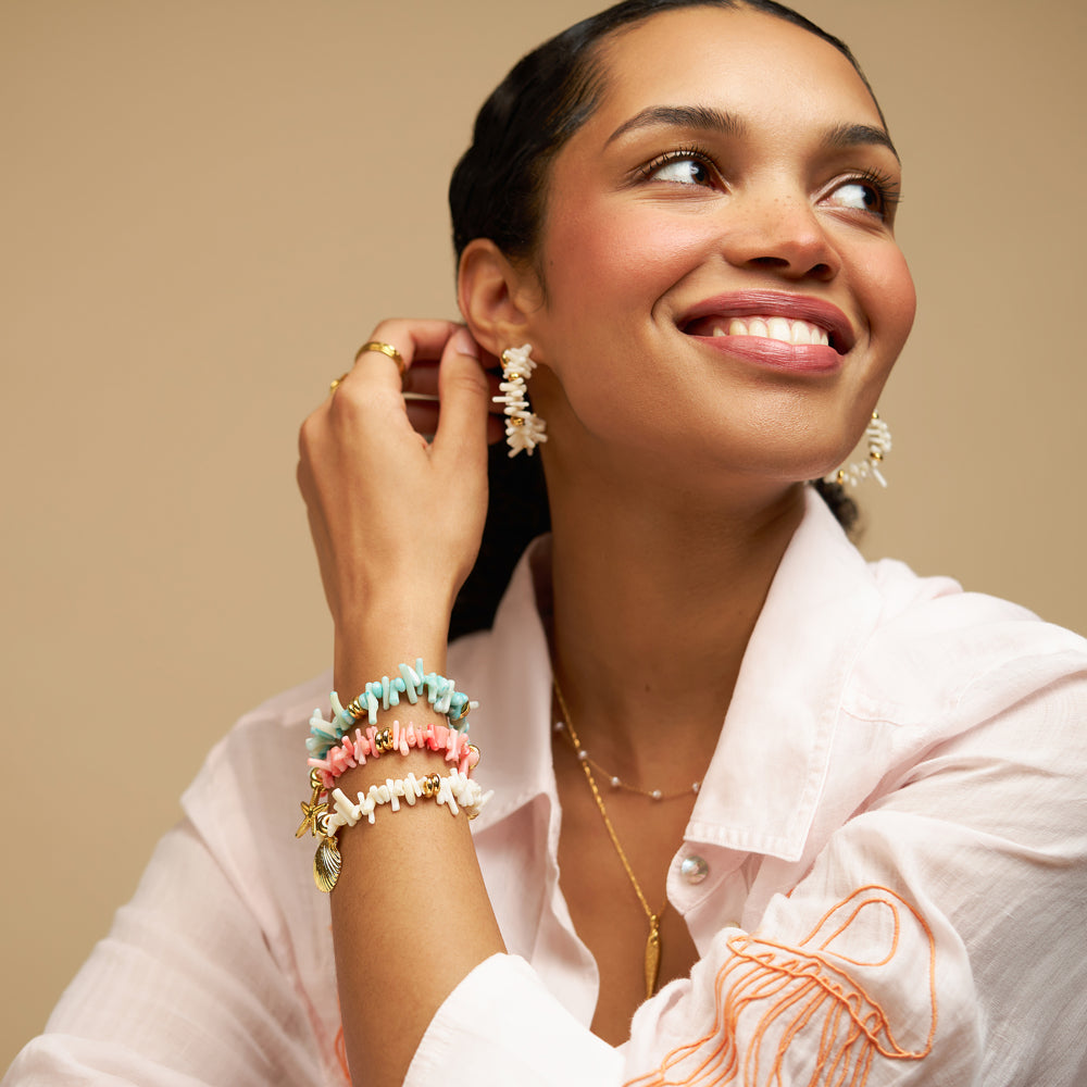 Beaded Bracelet Default Statement Blue Coral Chip & Stationed Pearl Bracelet Orelia Jewellery