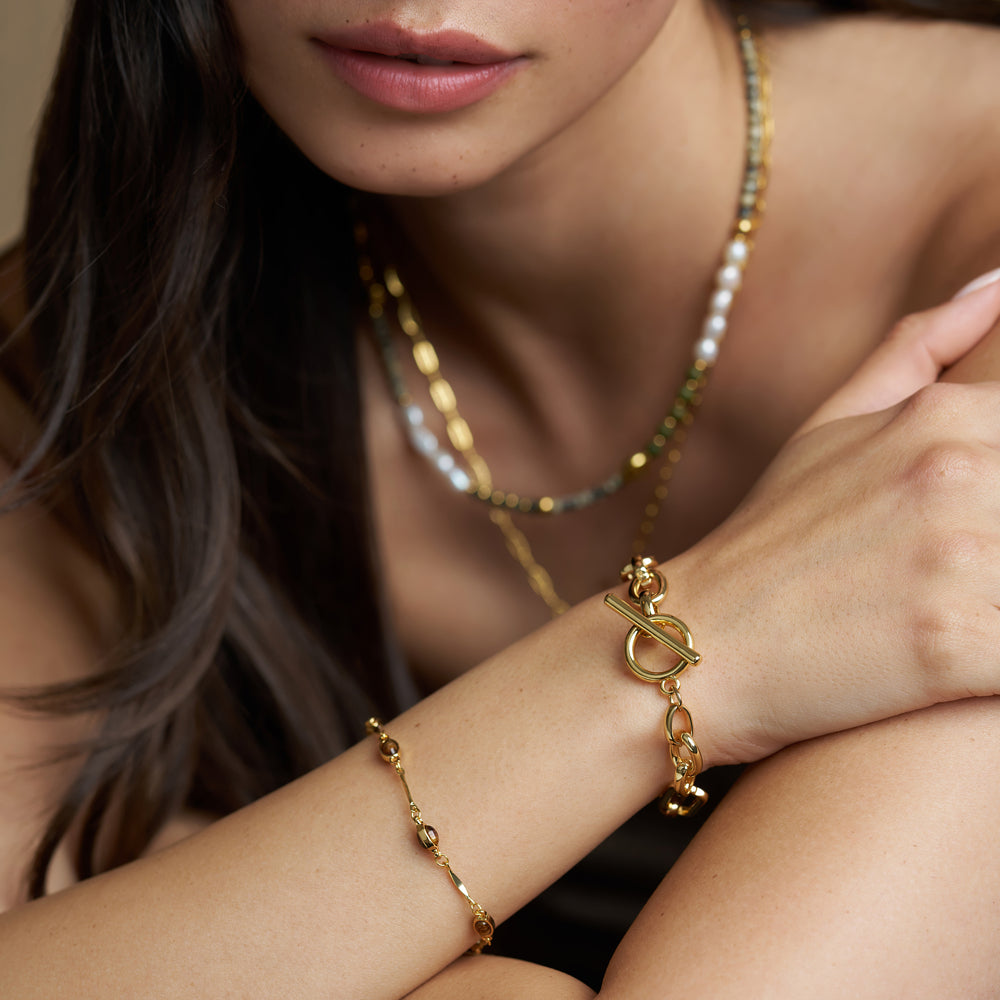 Beaded Bracelet Tiger's Eye & Bar Link Bracelet Orelia Jewellery