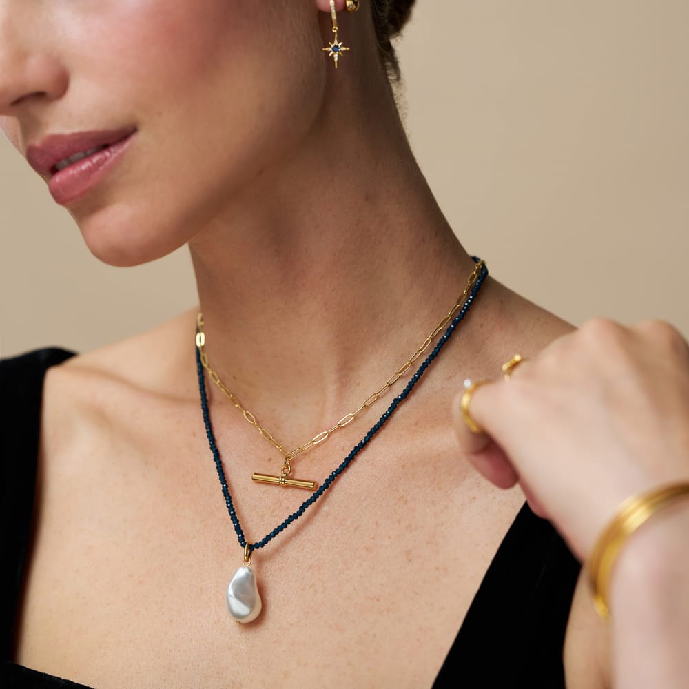 Beaded Necklace Blue Bead & Pearl Pendant Necklace Orelia Jewellery