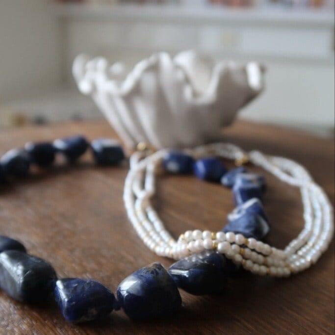 Beaded Necklace Default Vintage Semi-Precious Sodalite Bead Necklace Orelia Jewellery