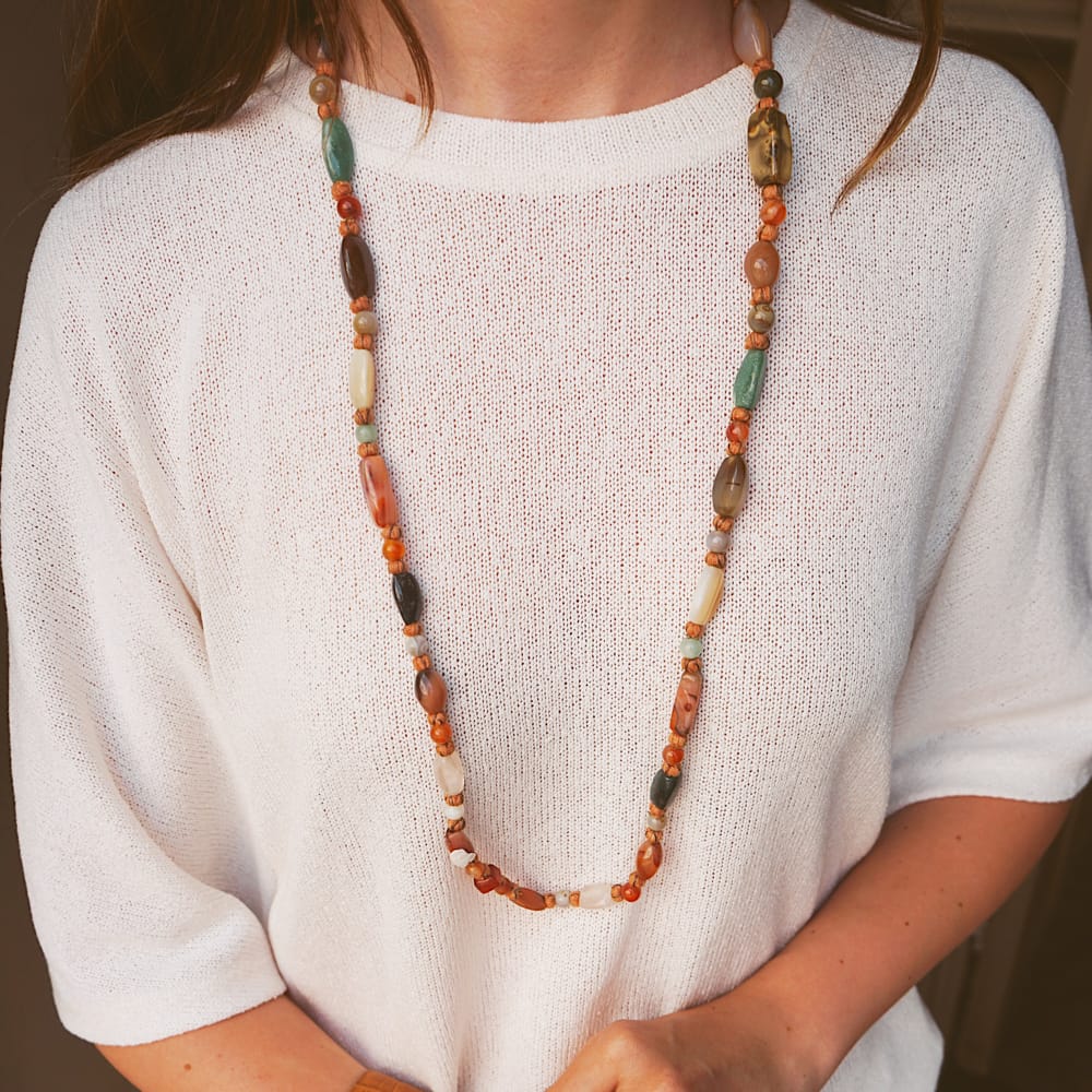 Beaded Necklace Vintage Semi-Precious Agate Bead Necklace Orelia Jewellery