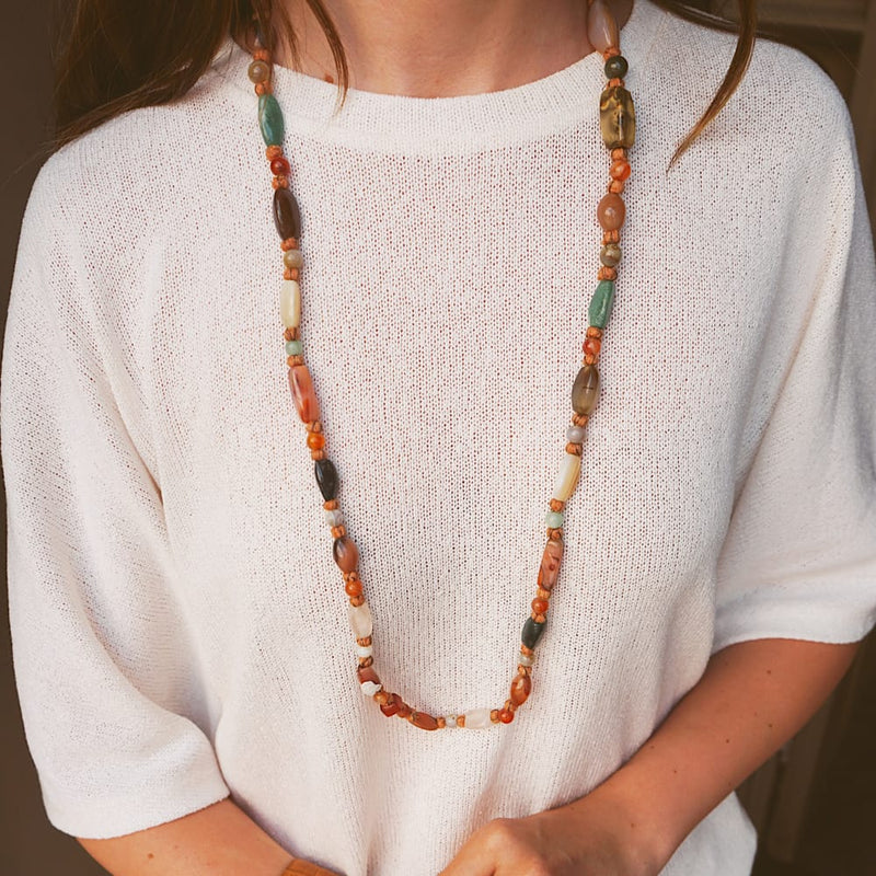 Beaded Necklace Vintage Semi-Precious Agate Bead Necklace Orelia Jewellery