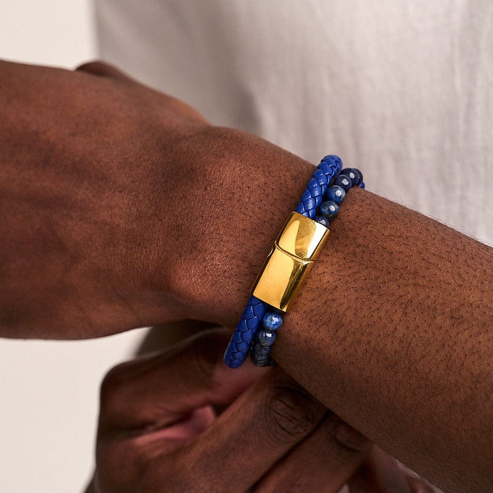 Bracelets Leather & Lapis Bead 2-Row Bracelet Orelia Jewellery