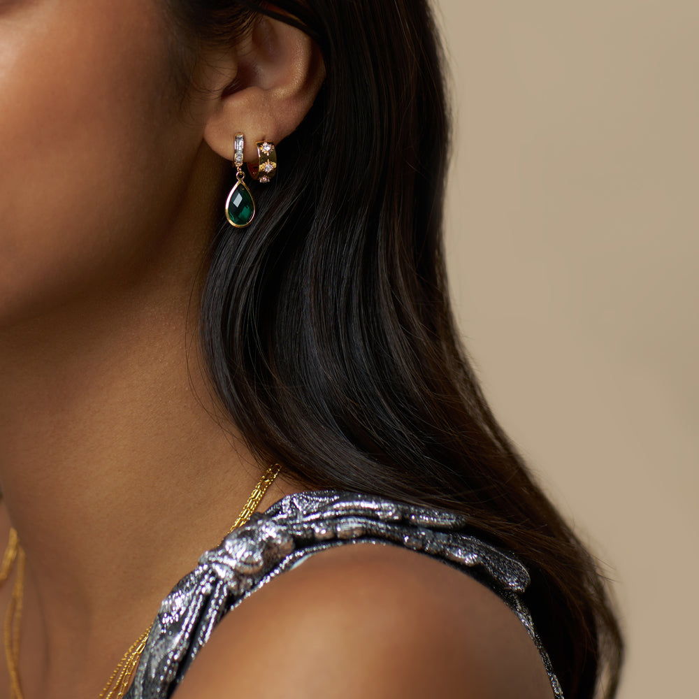 Drop Earrings ONE Emerald Teardrop Mini Micro Hoop Earrings Orelia Jewellery
