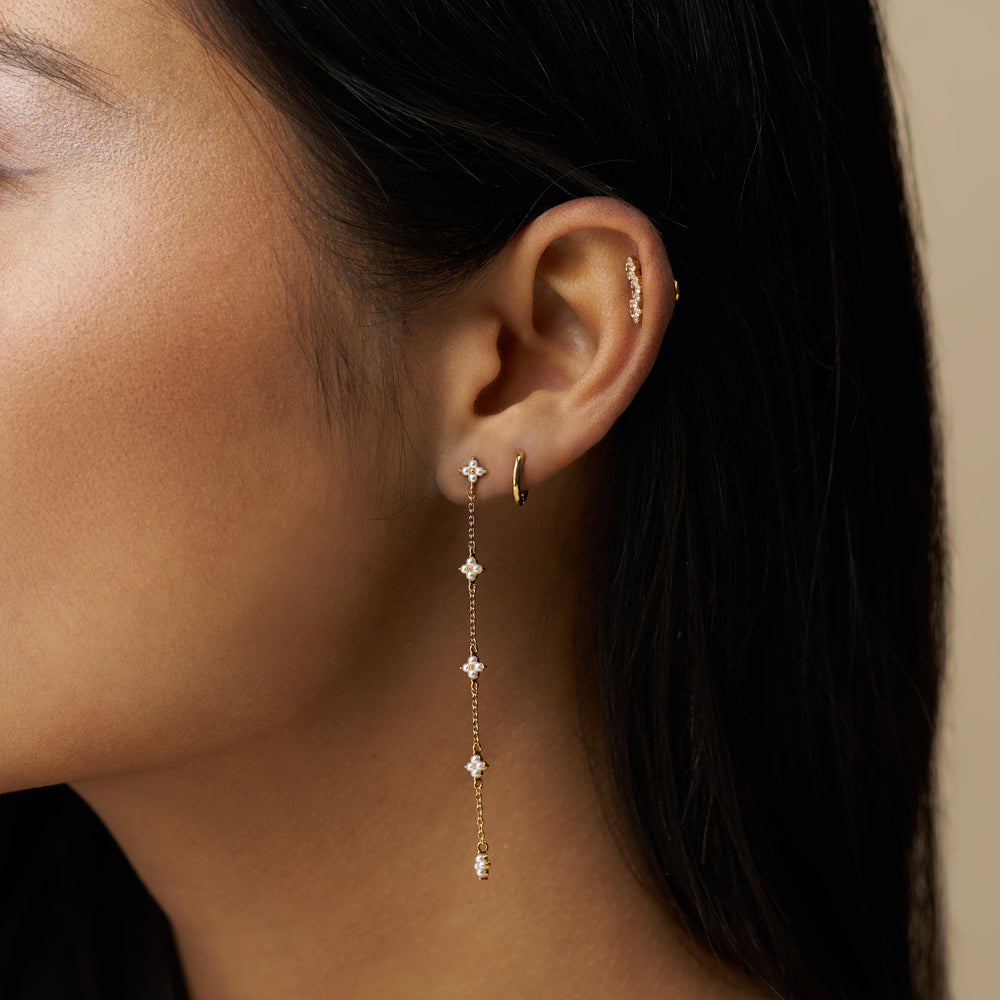 Drop Earrings ONE Floral Pearl Stationed Long Drop Earrings Orelia Jewellery