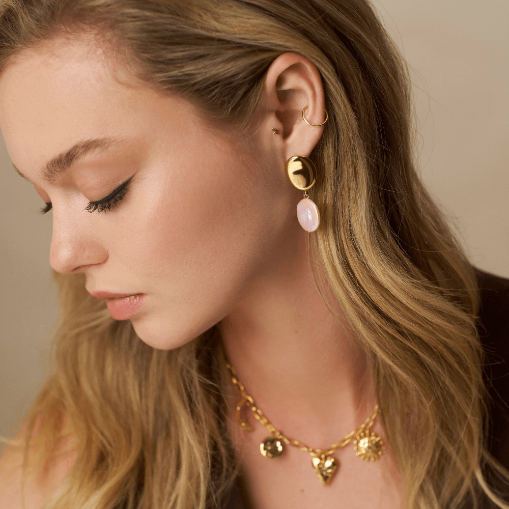 Drop Earrings Polished Coin & Pearl Drop Earrings Orelia Jewellery