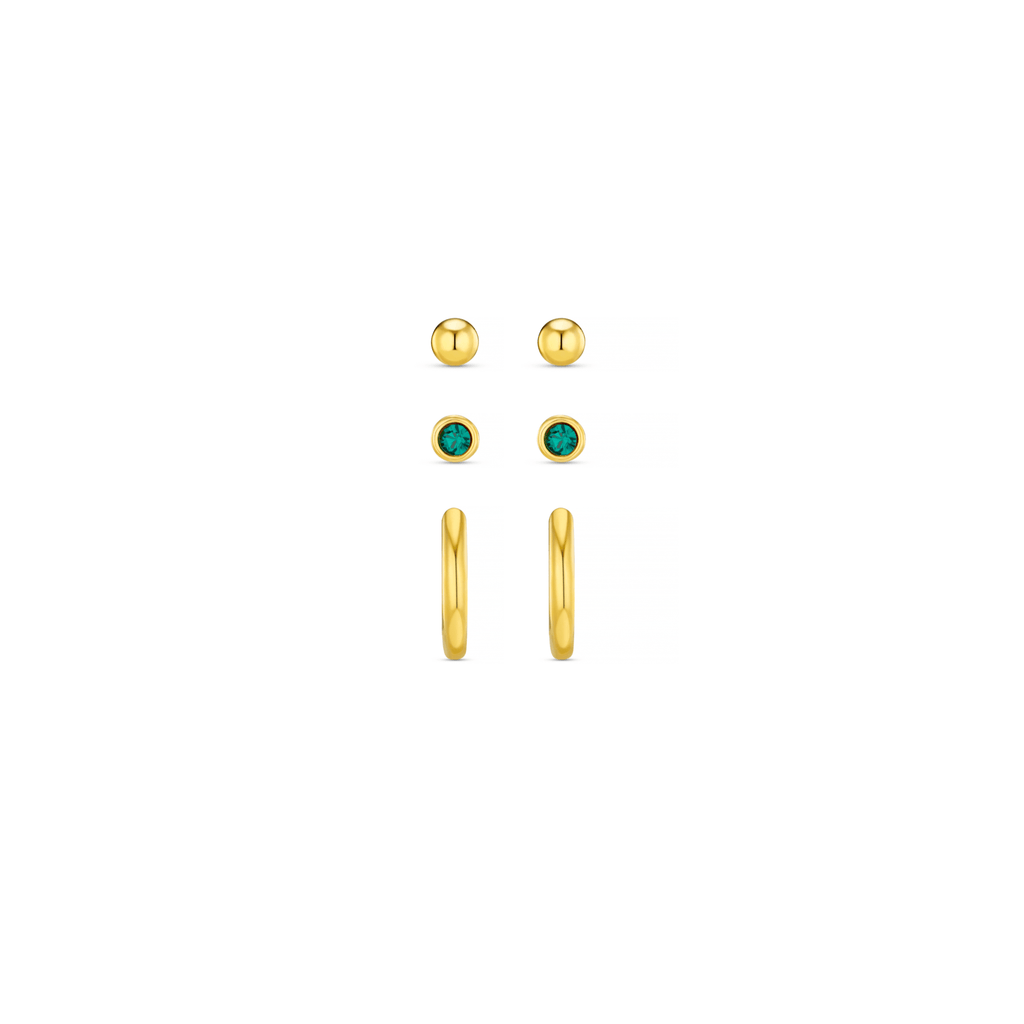 Emerald Stud & Hoop Earrings Pack Made Swarovski® Crystals