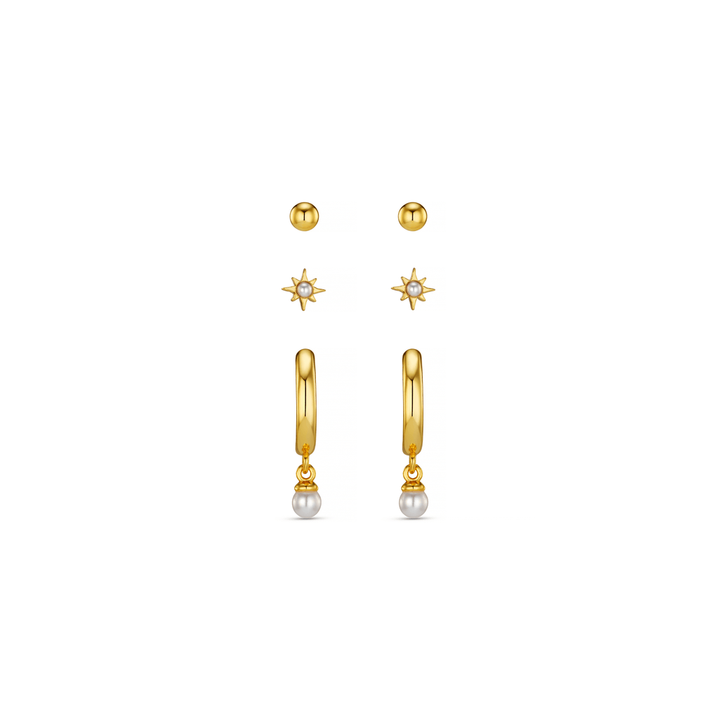 Pearl Drop Hoop & Starburst Pack Ear Stacking Set
