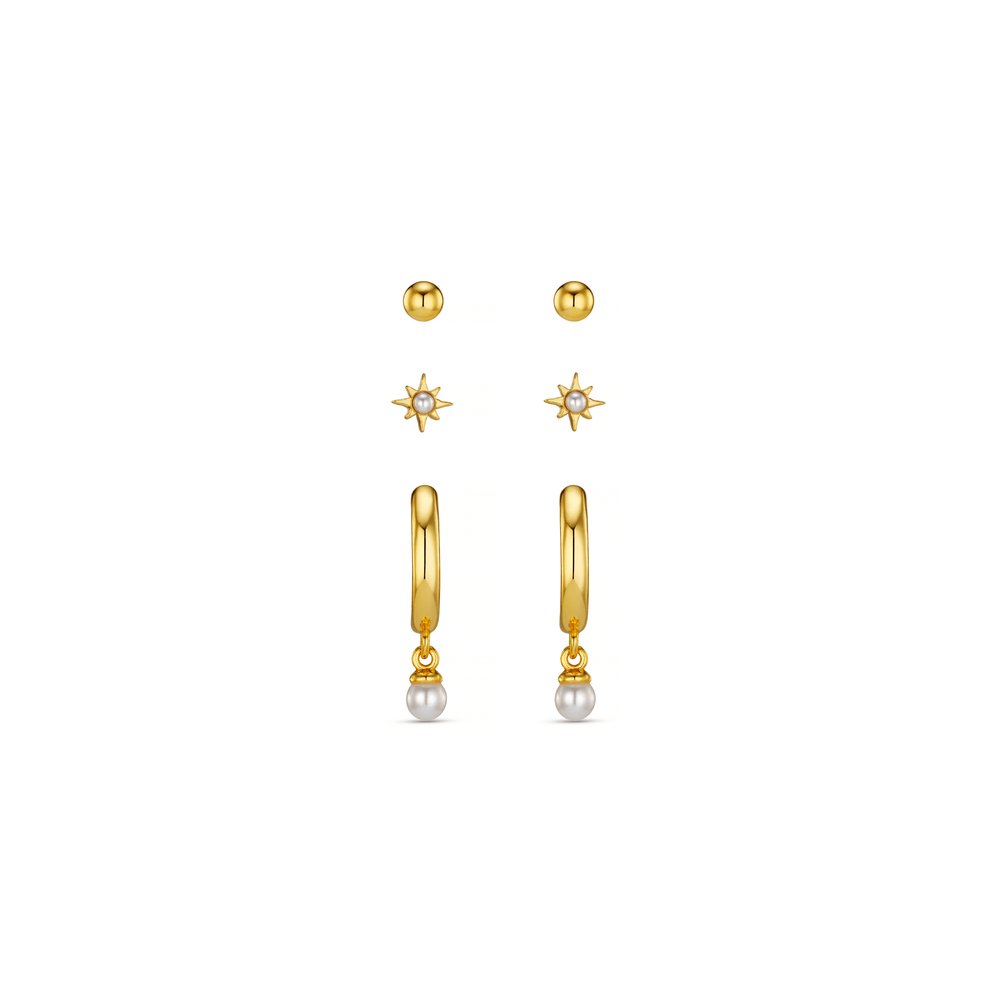 Ear Party Pearl Drop Hoop & Starburst Pack Ear Stacking Set Orelia Jewellery
