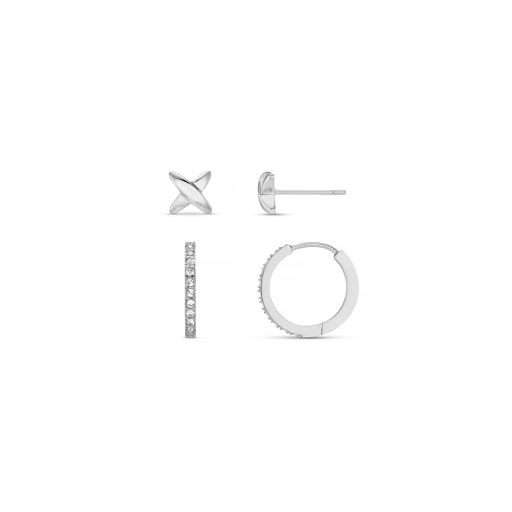 Earring Pack LUXE Cross & Pavé Hoop Ear Stacking Set - Silver Orelia Jewellery