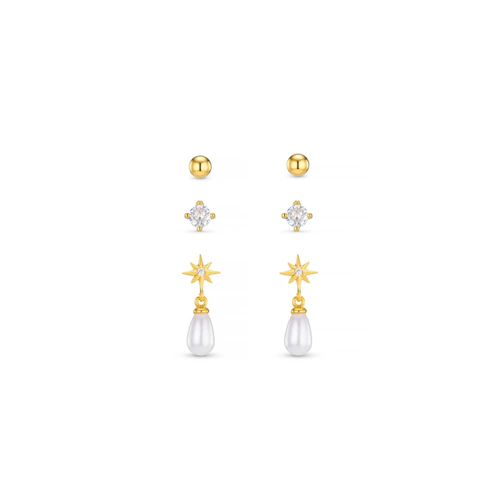 Earring Pack Micro Pearl & Star Ear Stacking Set Orelia Jewellery
