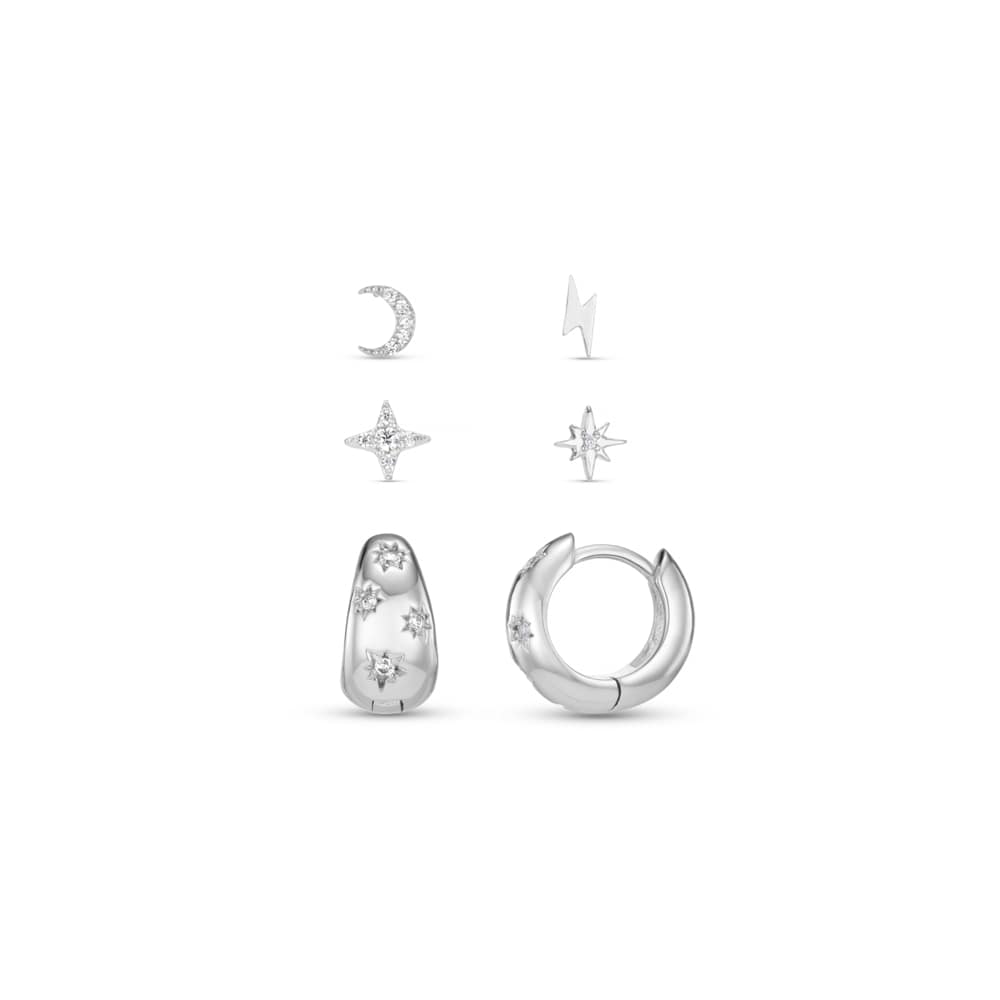 Earring Pack Mixed Celestial & Crystal Ear Stacking Set - Silver Orelia Jewellery