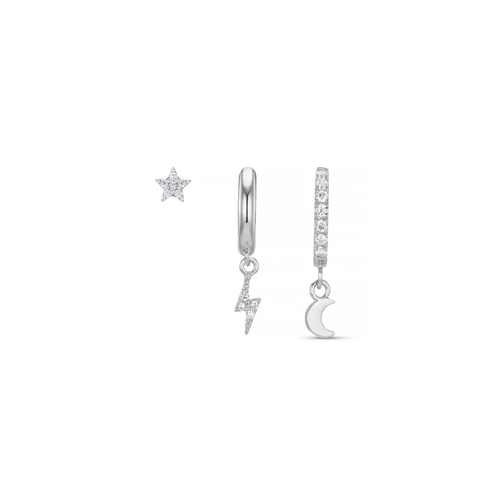 Earring Pack Moon & Lightning Ear Stacking Set - Silver Orelia Jewellery