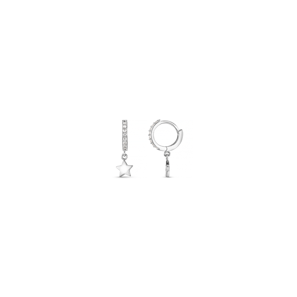 Earrings Pavé Mini Micro Star Drop Hoops Silver Orelia Jewellery