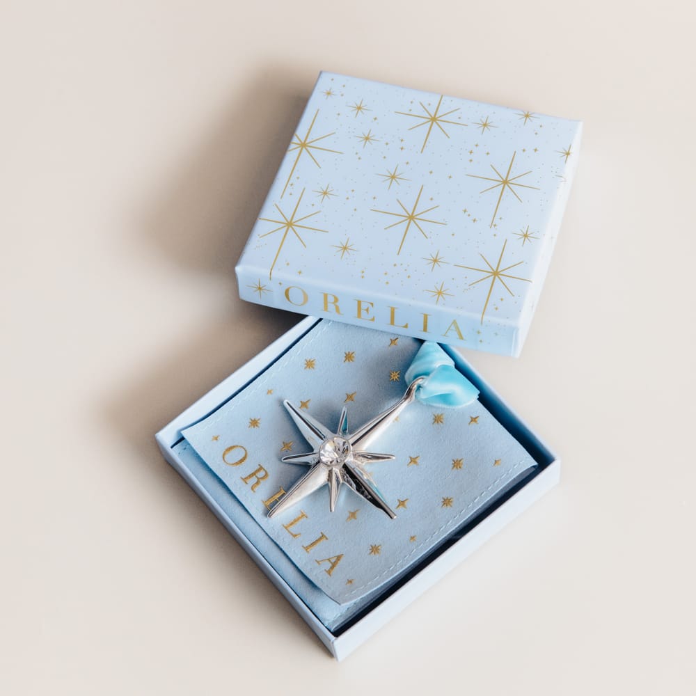 Gifting Other Crystal Silver Star & Velvet Ribbon Christmas Decoration Orelia Jewellery