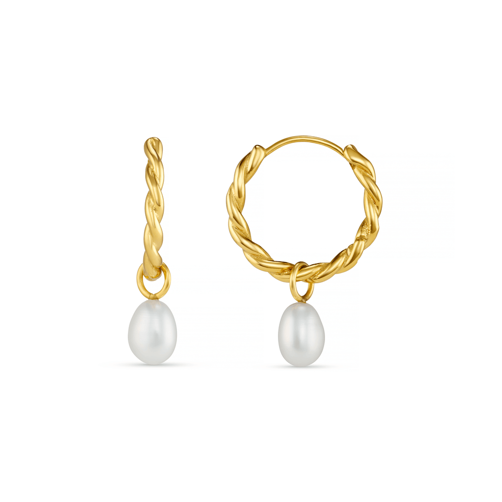 Rope Pearl Drop Hoop Earrings