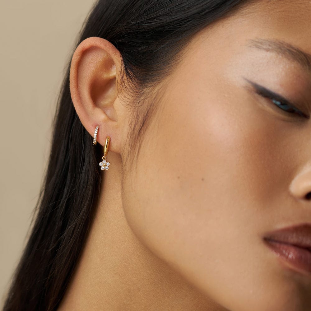 Huggie Hoop ONE Crystal Flower Drop Huggie Hoop Earrings Orelia Jewellery