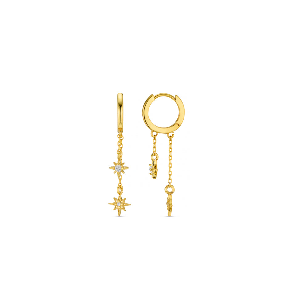 Huggie Hoop Starburst Chain Drop Hoop Earrings Orelia Jewellery