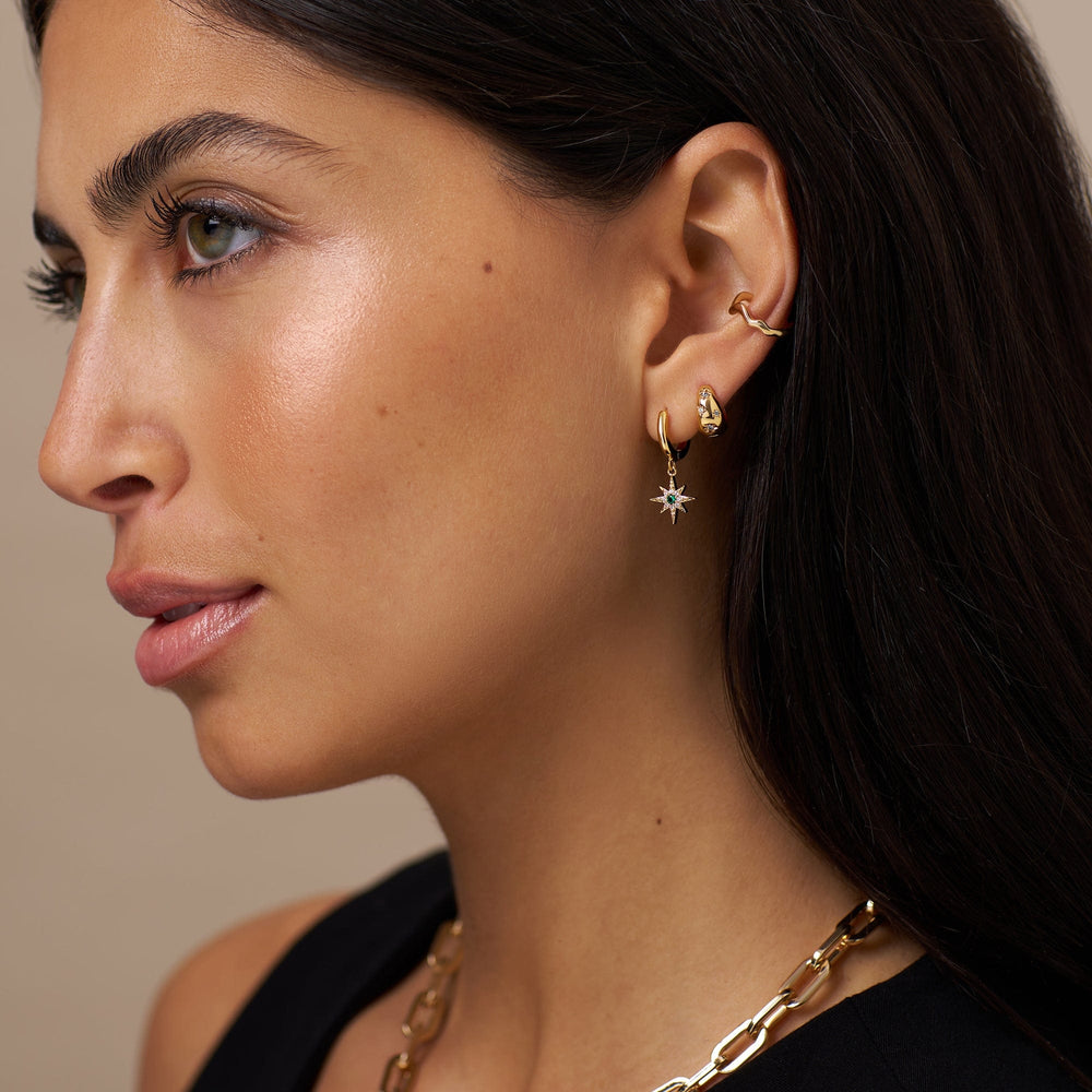 Huggie Hoops Emerald Starburst Pavé Huggie Hoop Earrings Orelia Jewellery