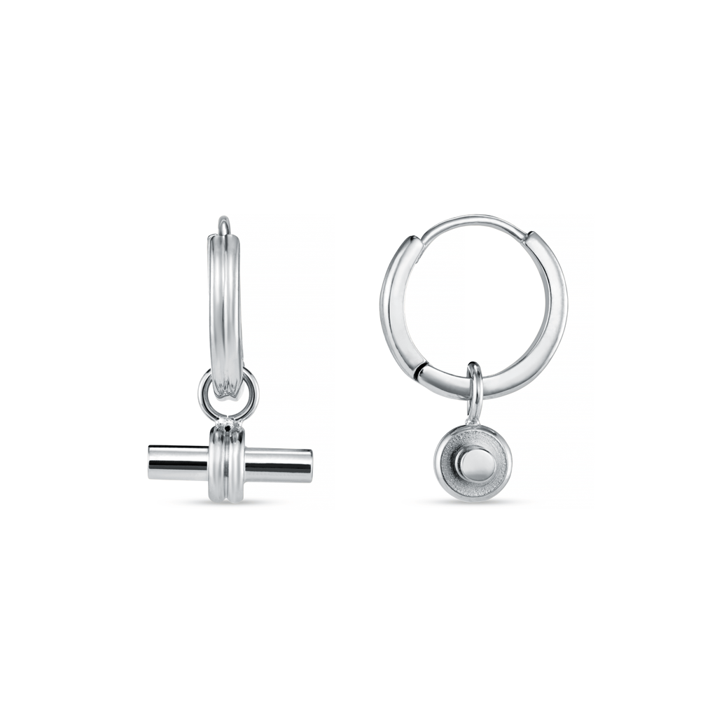 Linear T Bar Drop Hoop Earrings