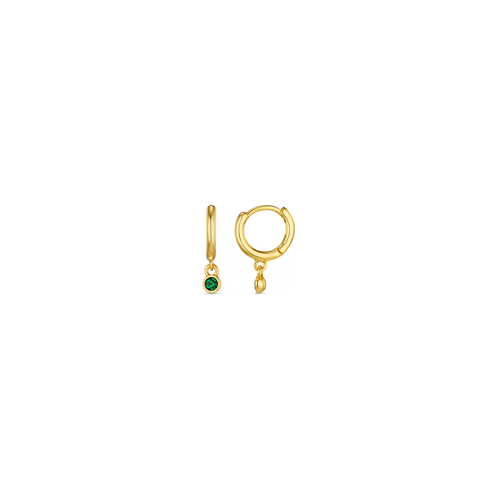 Mini Emerald Drop Micro Hoop Earrings Made Swarovski® Crystals