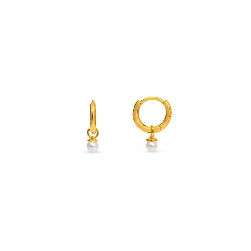 Mini Micro Pearl Drop Hoop Earrings