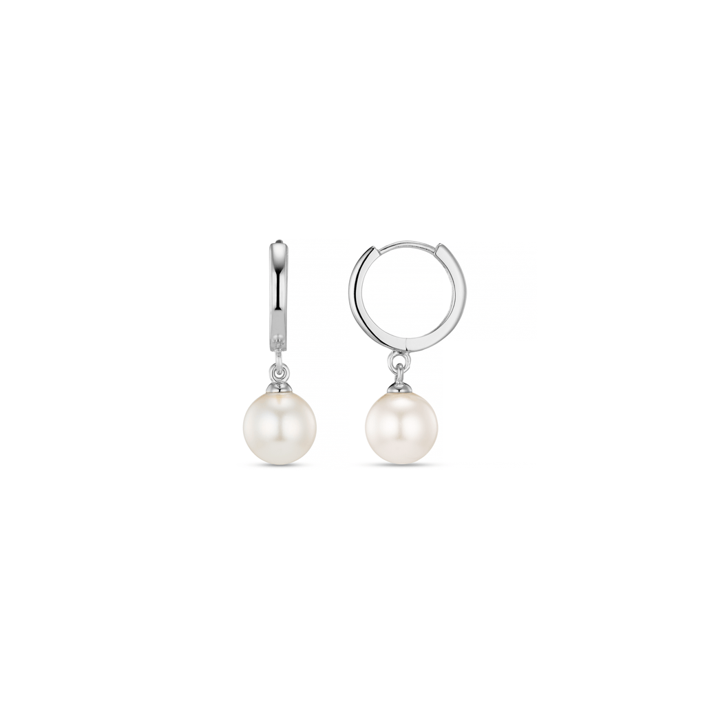 Pearl Drop Huggie Hoop Earrings