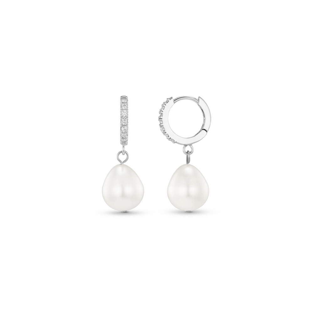 Pearl Drop Pavé Huggie Hoop Earrings