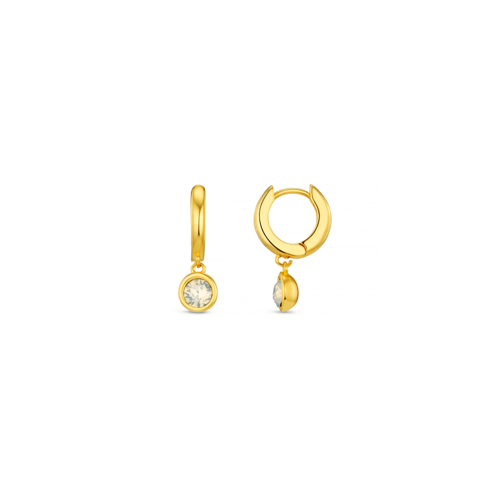 Opal Drop Huggie Hoop Earrings Made Swarovski® Crystals Gold