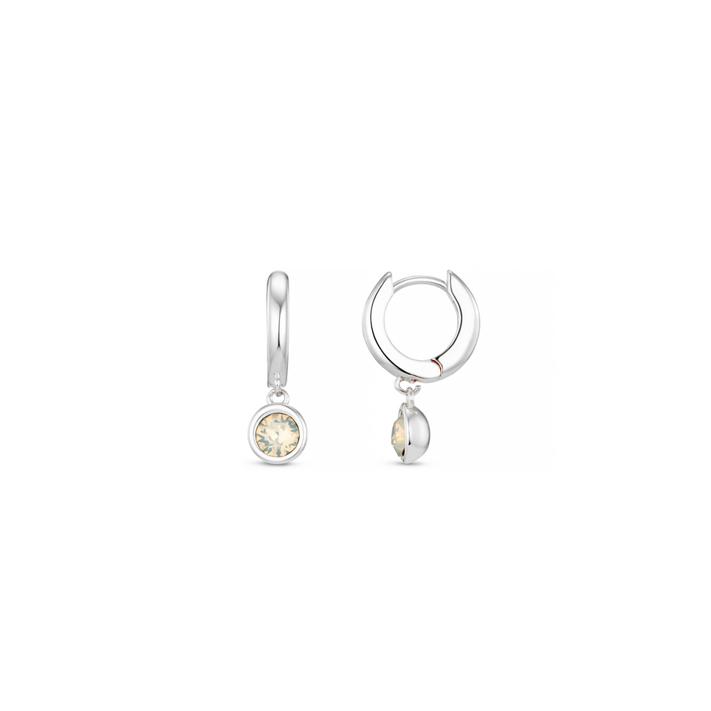 Opal Drop Huggie Hoop Earrings Made Swarovski® Crystals Silver
