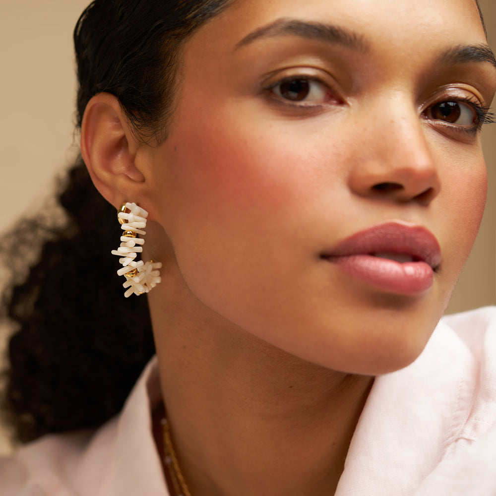 Large Hoop Default Coral Chip & Bead Hoop Earrings Orelia Jewellery