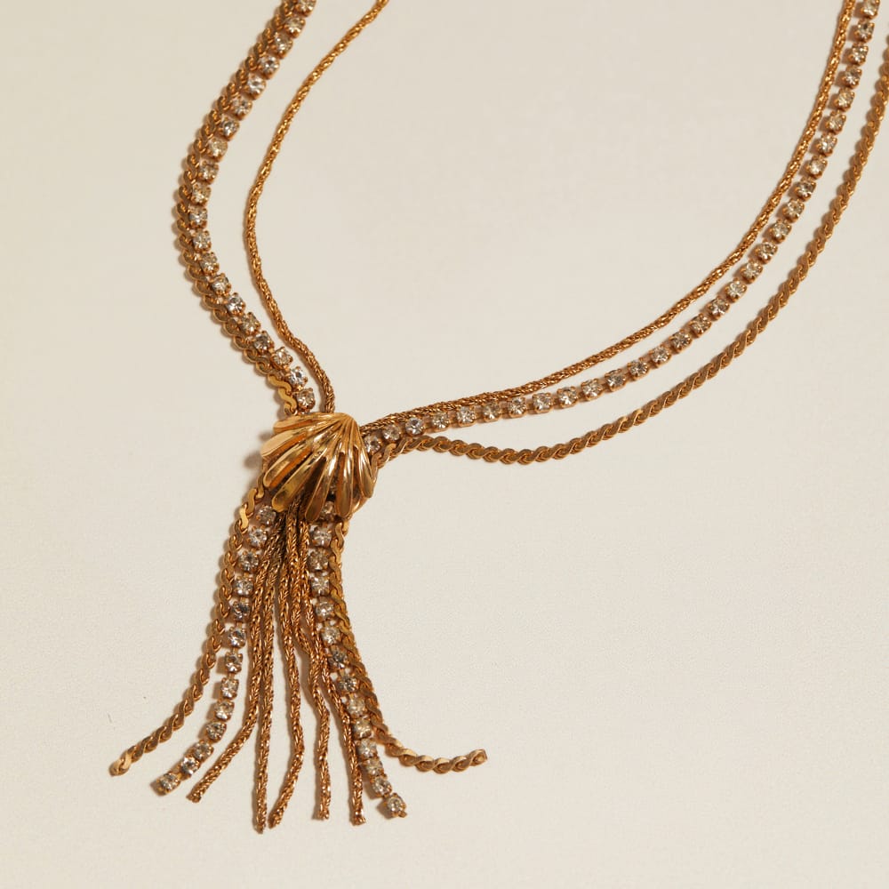 Lariat Necklace Vintage Shell & Tassel Chain Necklace Orelia Jewellery