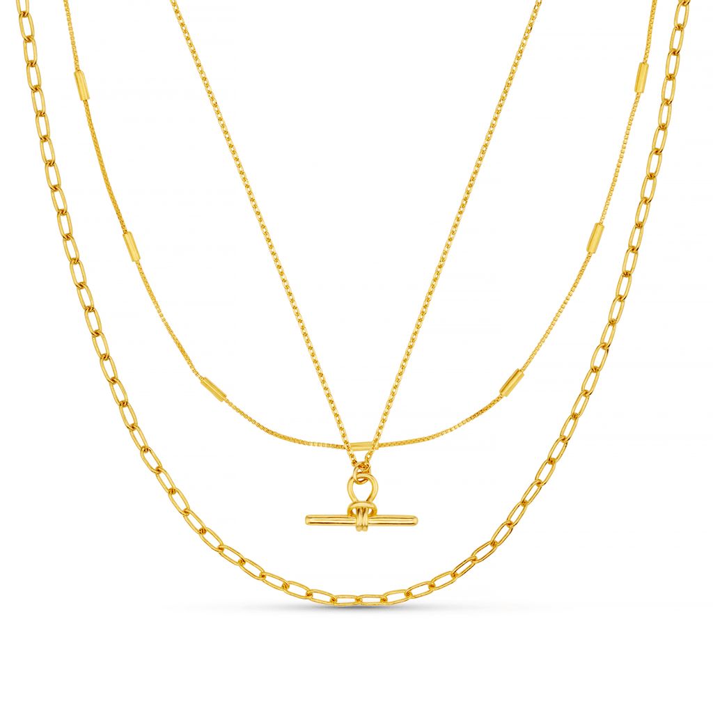 Dainty T Bar 3 Row Necklace