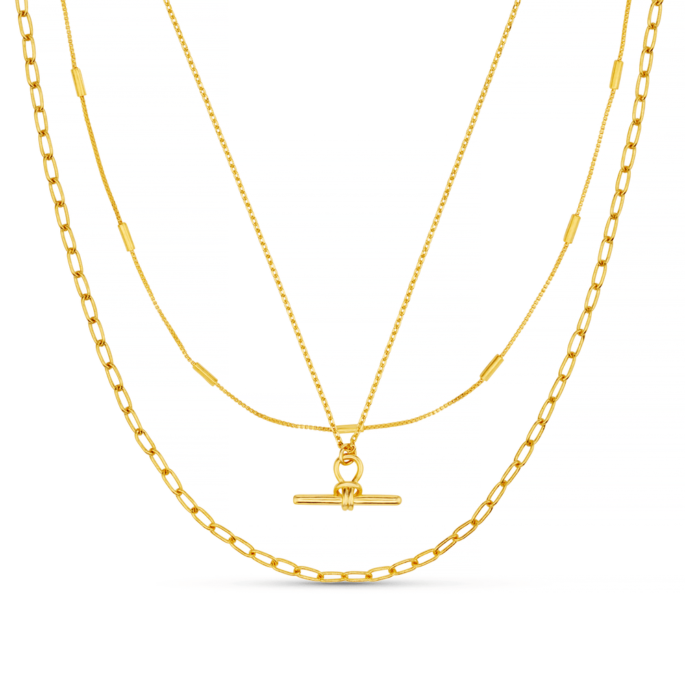 Layered Necklaces Dainty T-Bar 3-Row Necklace Orelia Jewellery