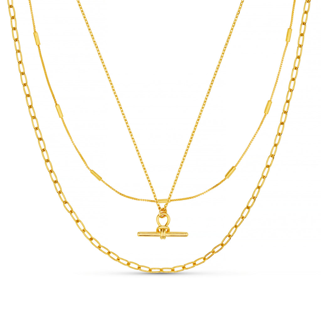 Dainty T-Bar 3-Row Necklace