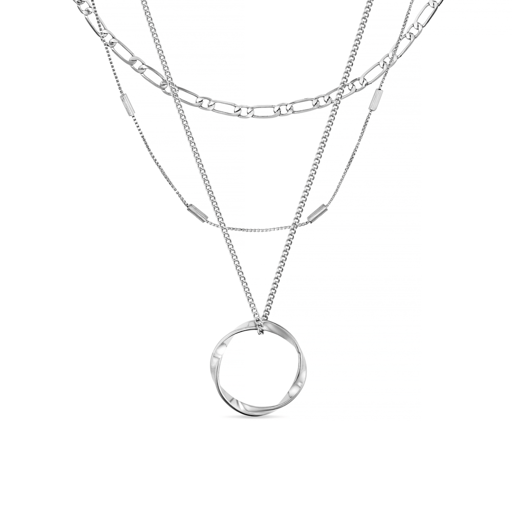 Layered Necklaces Open Circle Three Row Necklace - Silver Orelia Jewellery