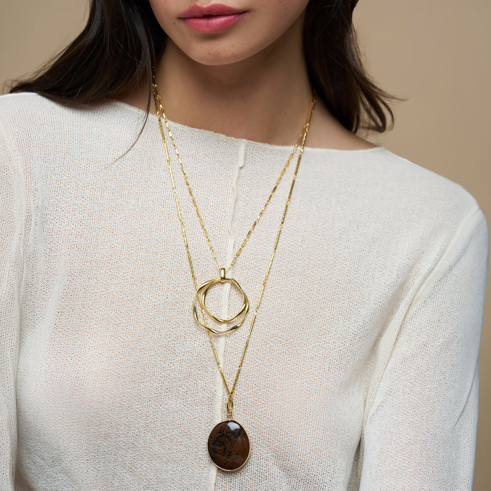 Long Necklace Semi-Precious Obsidian Pendant Necklace Orelia Jewellery