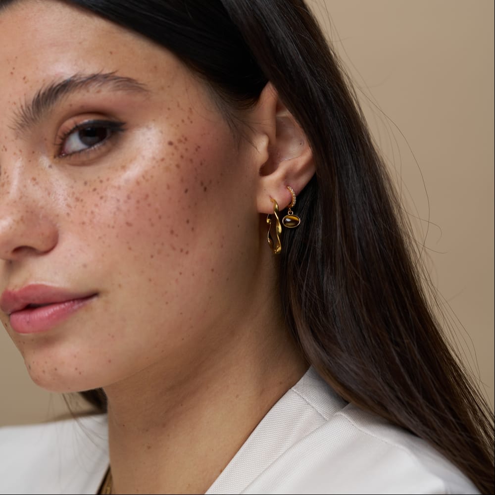 Micro Hoop Default Semi-Precious Tiger’s Eye Pavé Micro Hoops Orelia Jewellery