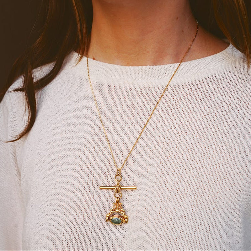 Mid-Length Necklace Vintage T-Bar & Stone Spinner Necklace Orelia Jewellery