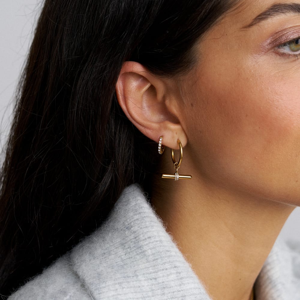 Mid-Size Hoop LUXE Pavé T-Bar Mid-Size Hoop Earrings Orelia Jewellery